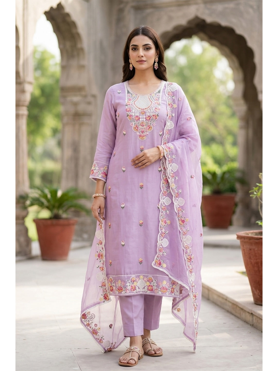 Peachmode Cotton Silk Purple Unstitched Dress Material - Image 1