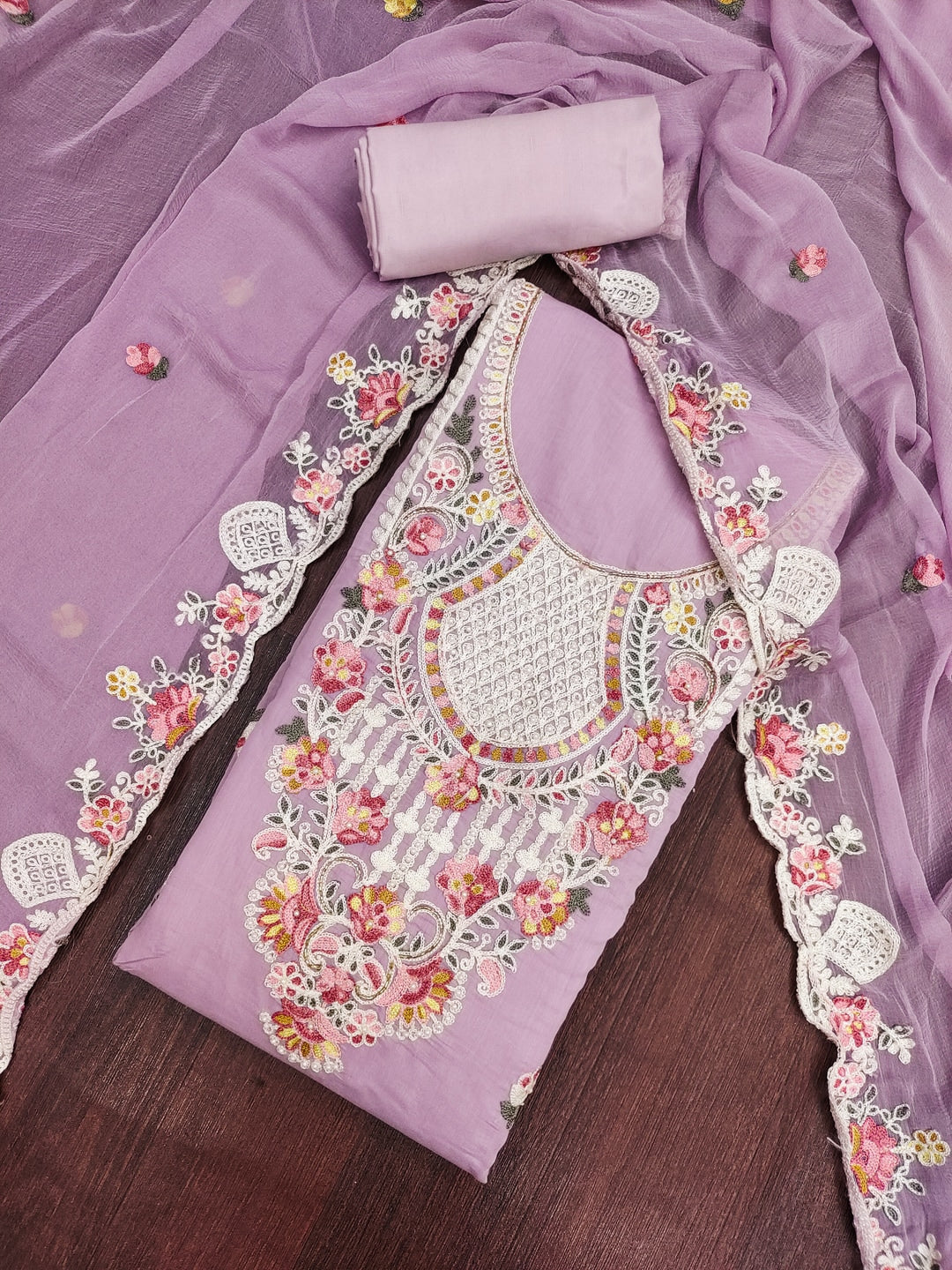 Peachmode Cotton Silk Purple Unstitched Dress Material - Image 3