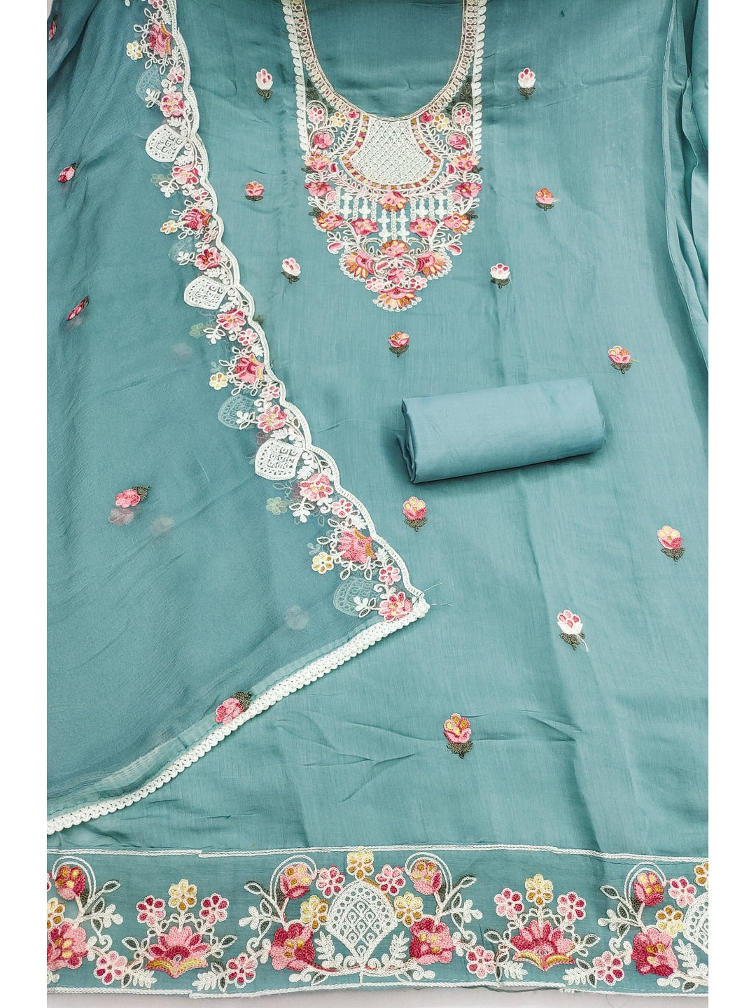 Peachmode Cotton Silk Blue Unstitched Dress Material - Image 2