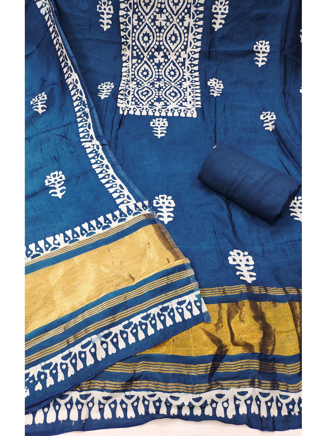 Peachmode Banarasi Cotton Navy Blue Unstitched Dress Material - Image 2