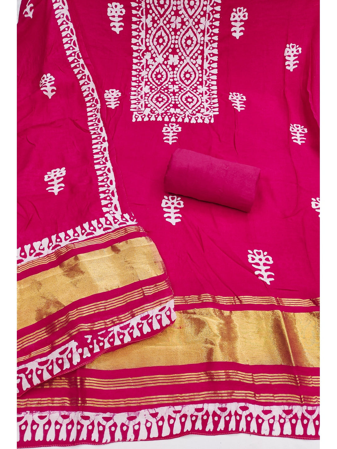 Peachmode Banarasi Cotton Pink Unstitched Dress Material - Image 2