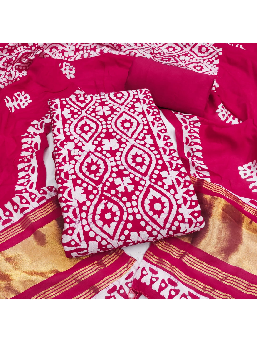 Peachmode Banarasi Cotton Pink Unstitched Dress Material - Image 4