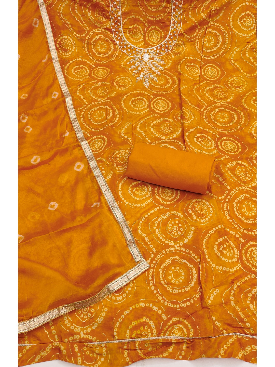 Peachmode Cambric Cotton Mustard Unstitched Dress Material - Image 2