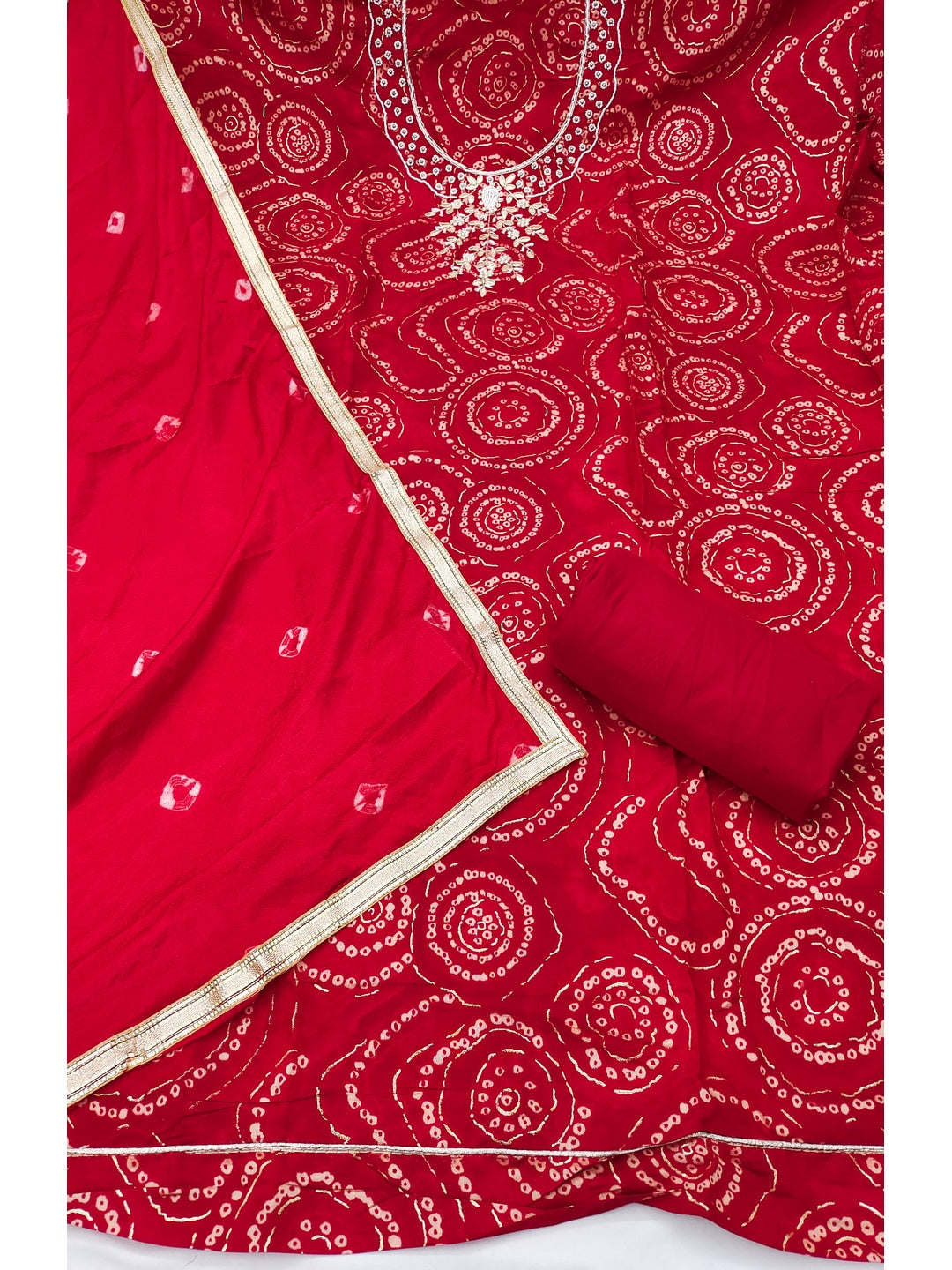 Peachmode Cambric Cotton Red Unstitched Dress Material - Image 2