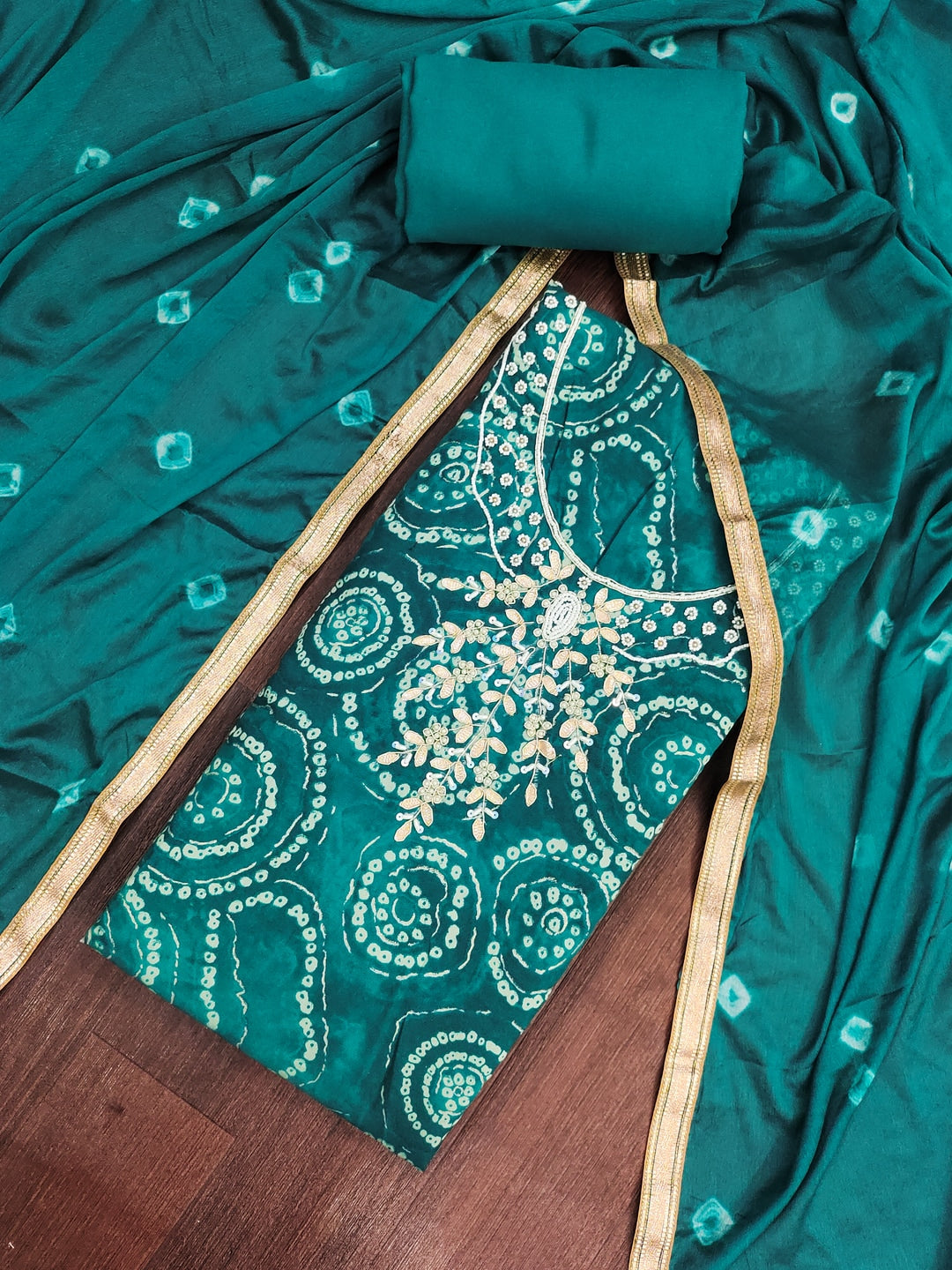 Peachmode Cambric Cotton Rama Green Unstitched Dress Material - Image 3