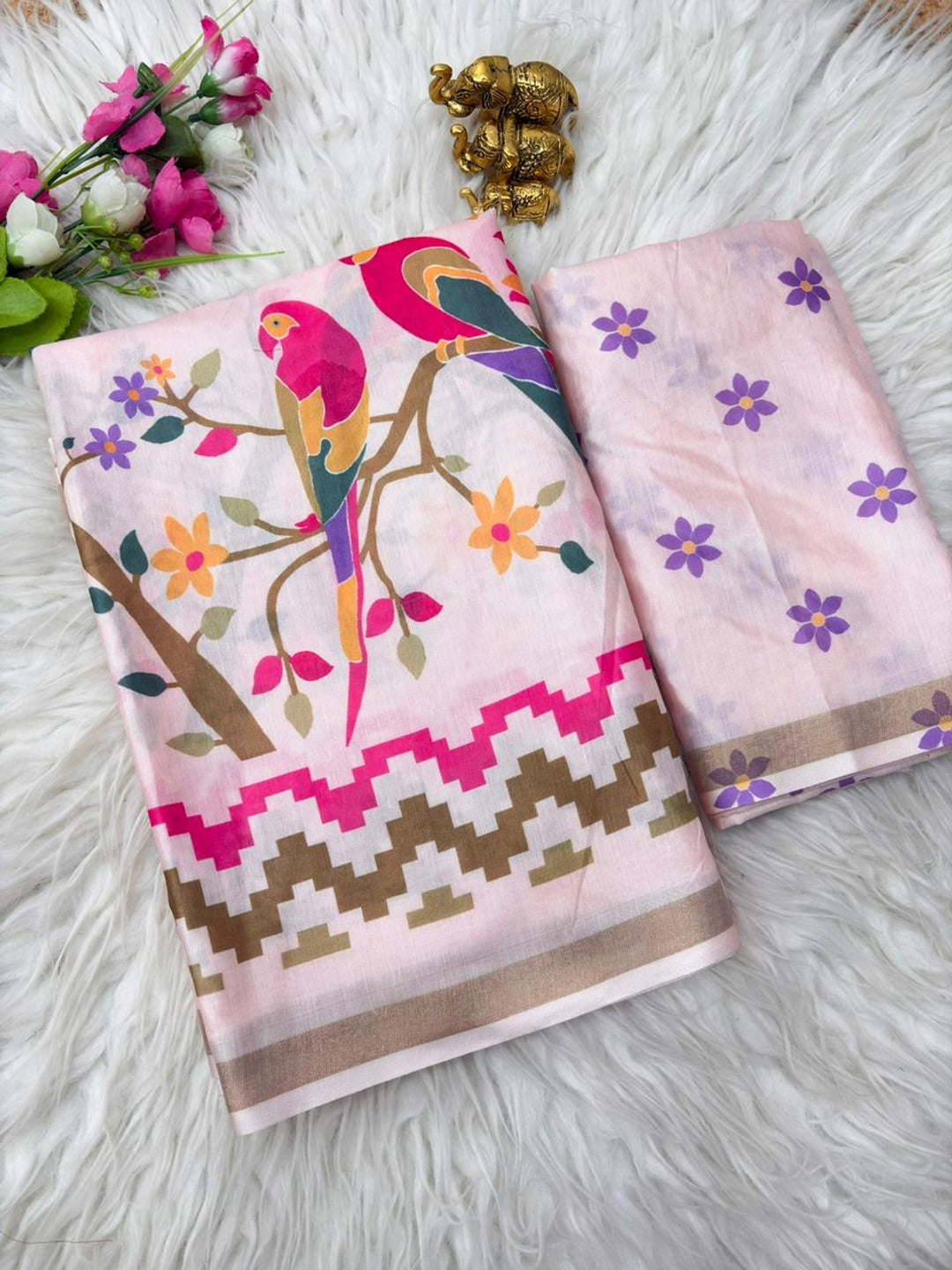 Peachmode Peach Digital Printed Mul Cotton Saree - Image 2