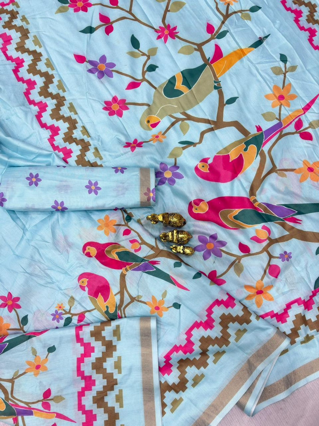 Peachmode Light Blue Digital Printed Mul Cotton Saree - Image 3
