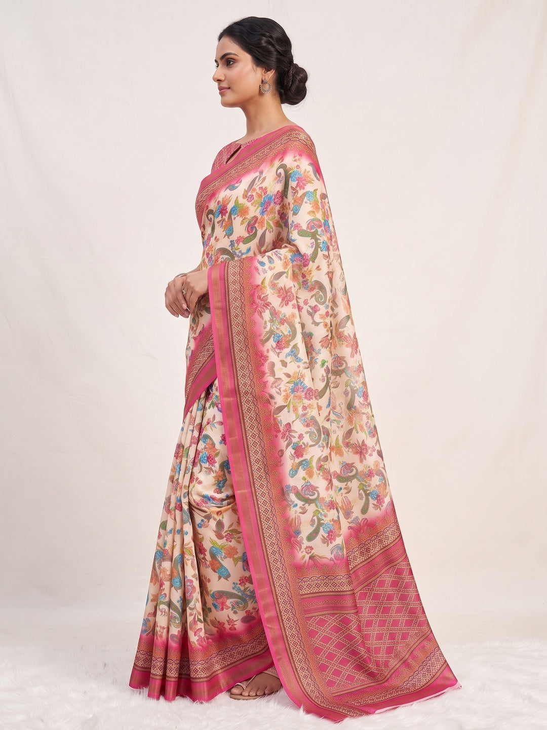 Peachmode Pink Digital Printed Mul Cotton Saree - Image 5