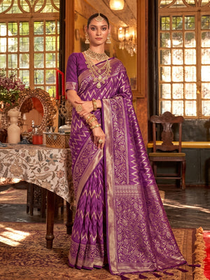 Peachmode Purple Silk Blend Woven Saree - Image 1