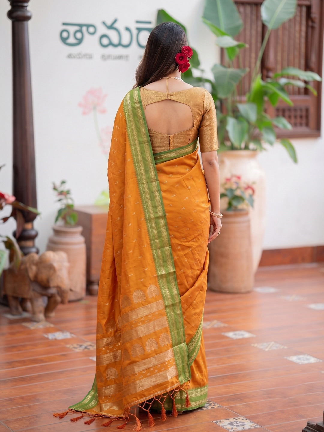 Peachmode Yellow Soft Silk Woven Saree - Image 2