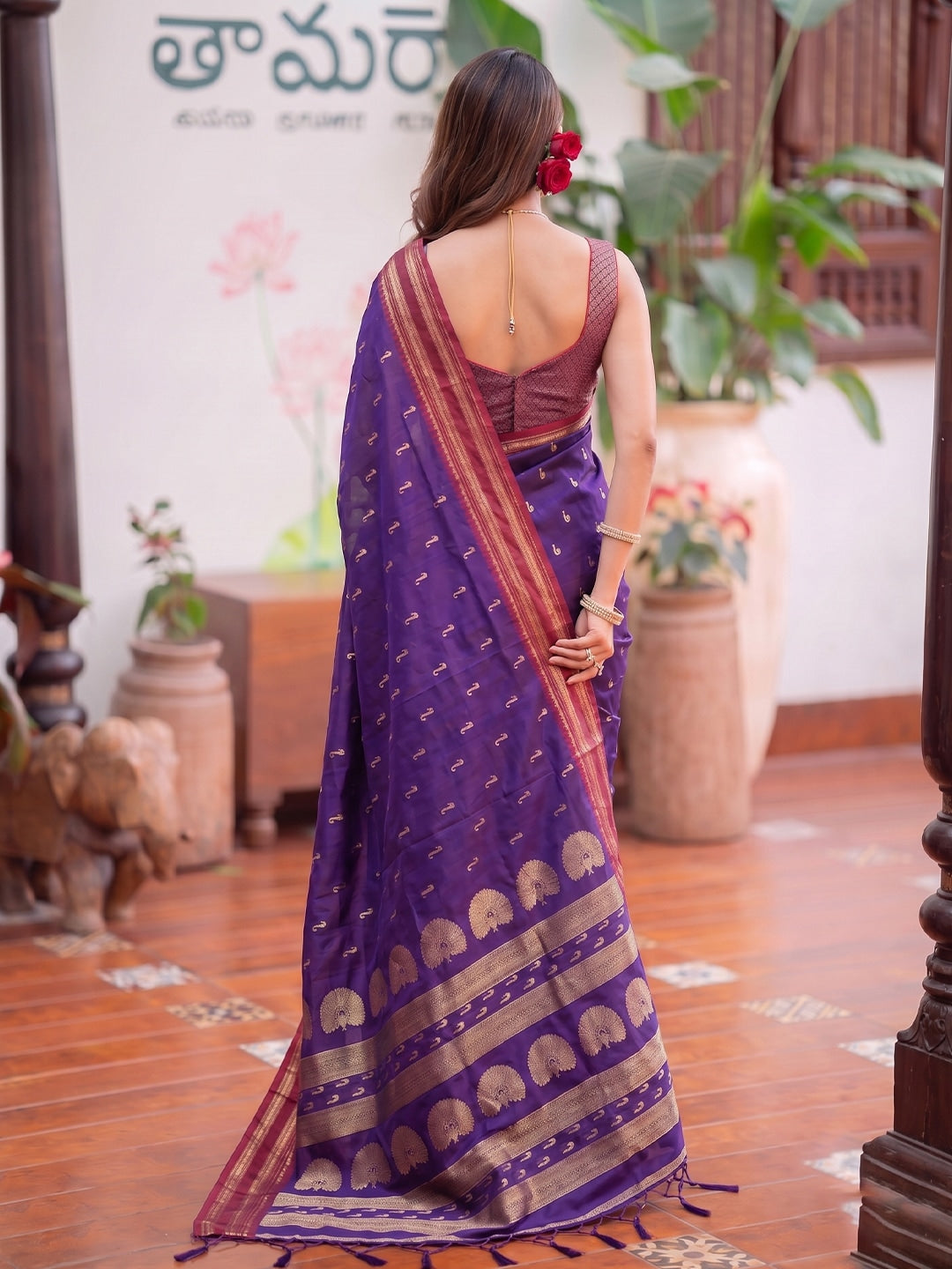 Peachmode Purple Soft Silk Woven Saree - Image 2