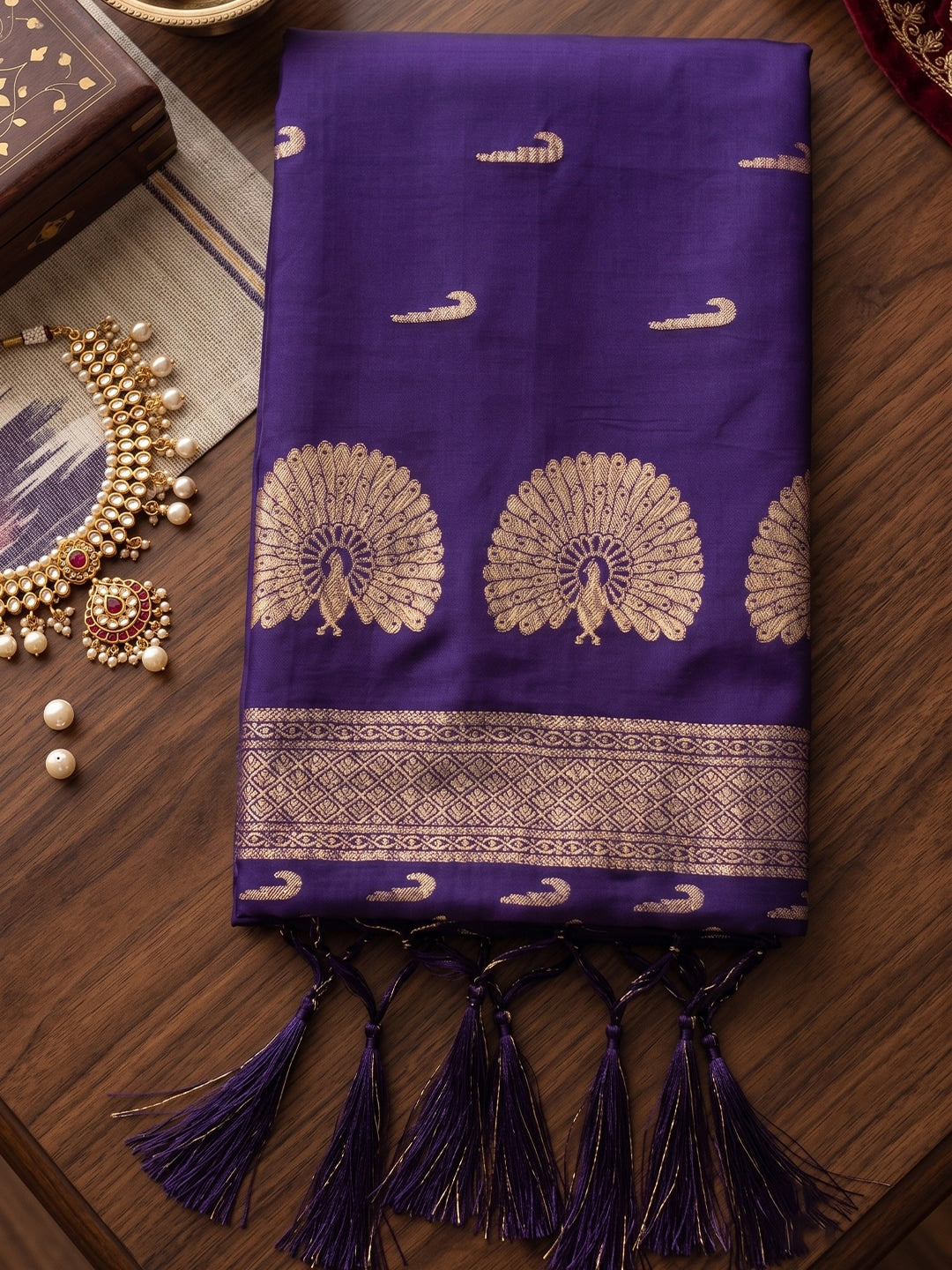 Peachmode Purple Soft Silk Woven Saree - Image 4