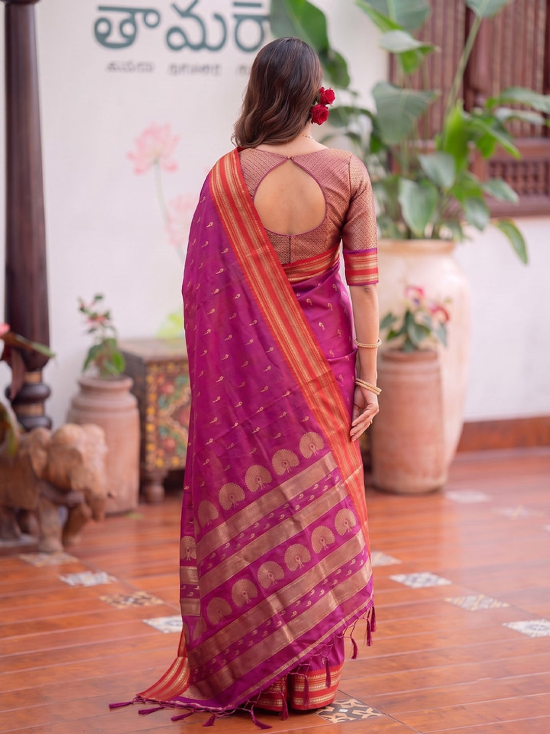 Peachmode Light Pink Soft Silk Woven Saree - Image 2
