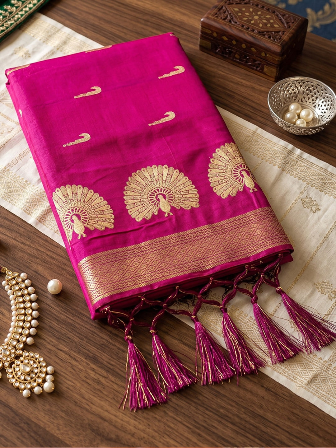 Peachmode Light Pink Soft Silk Woven Saree - Image 4