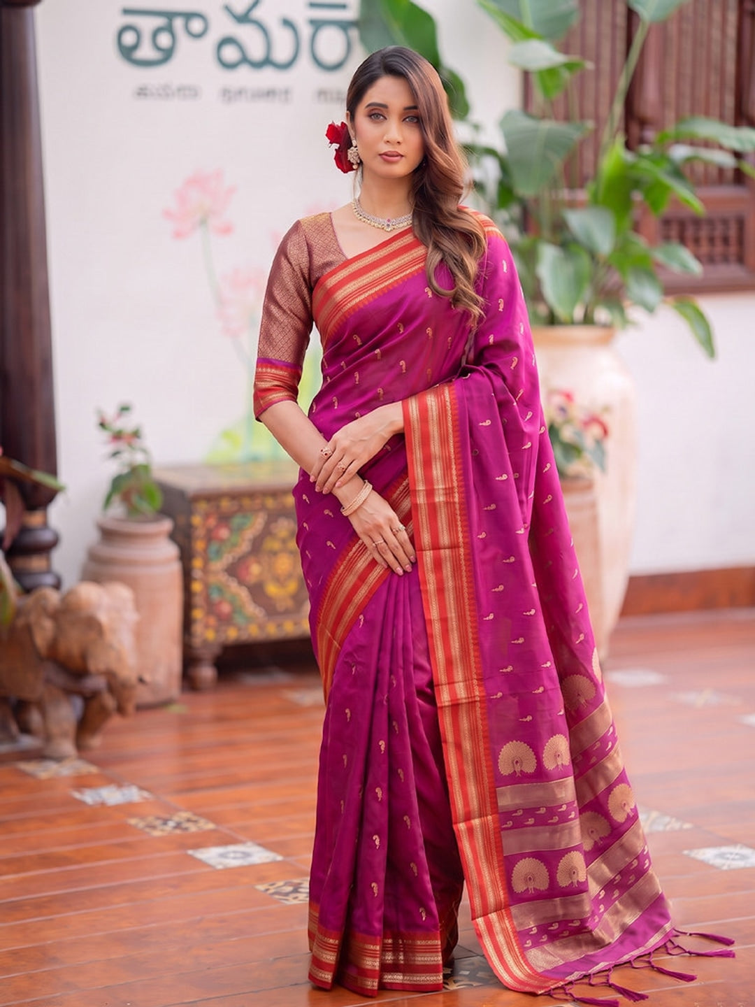 Peachmode Light Pink Soft Silk Woven Saree - Image 1