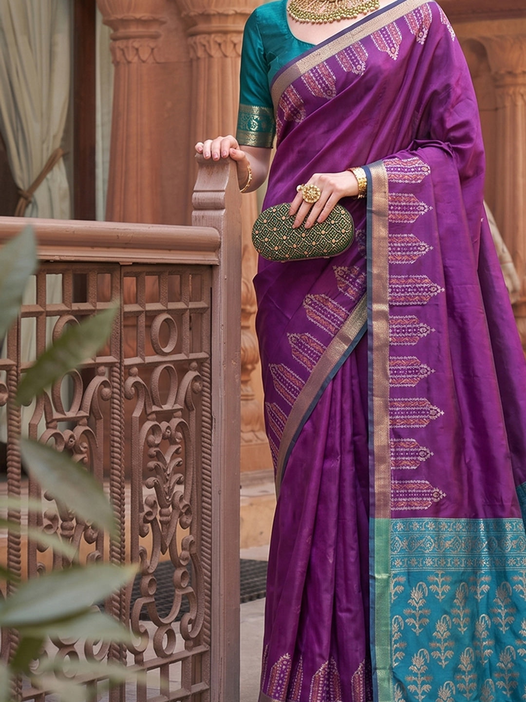 Peachmode Purple Soft Silk Woven Saree - Image 5