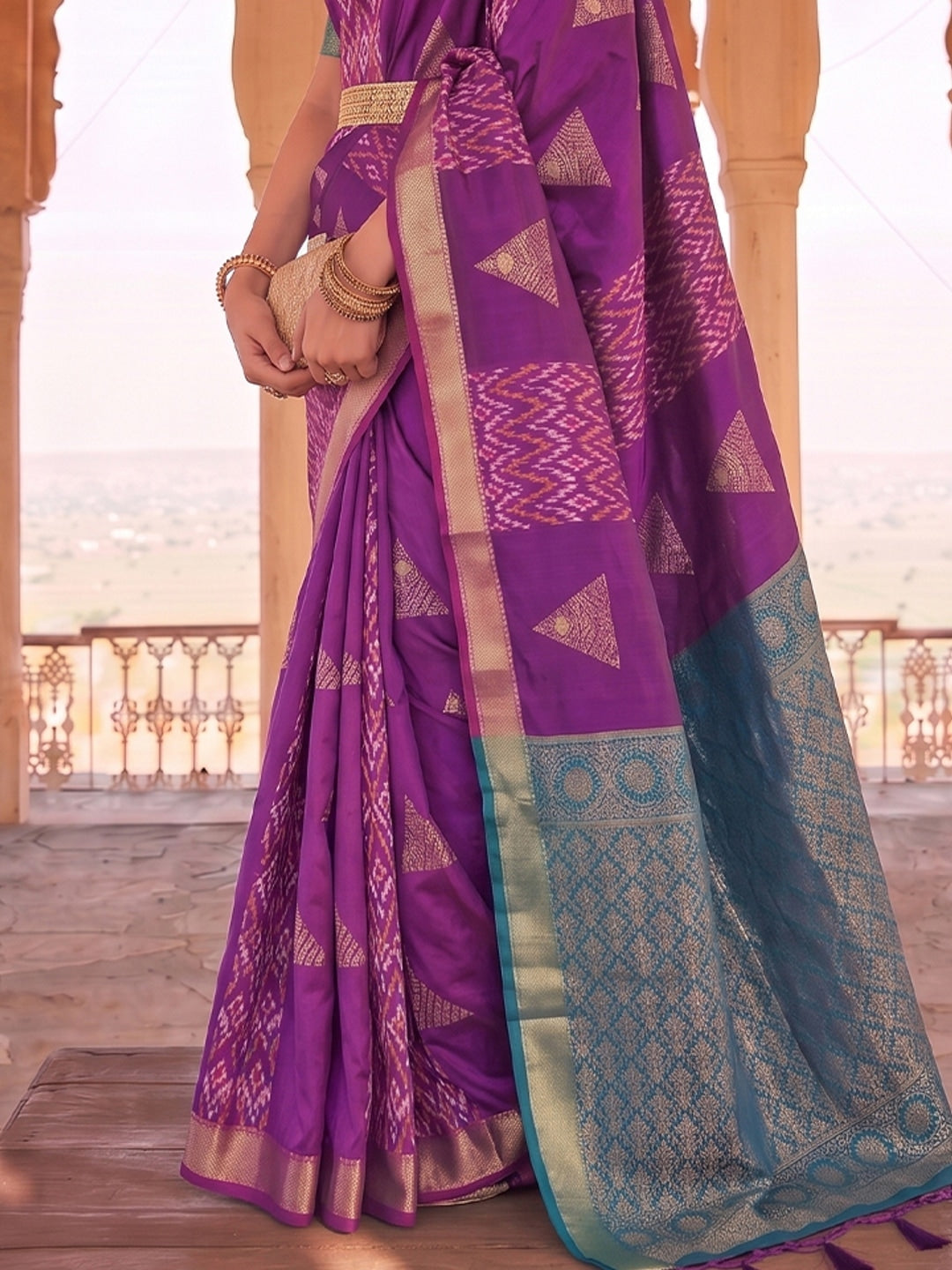 Peachmode Purple Soft Silk Woven Saree - Image 4