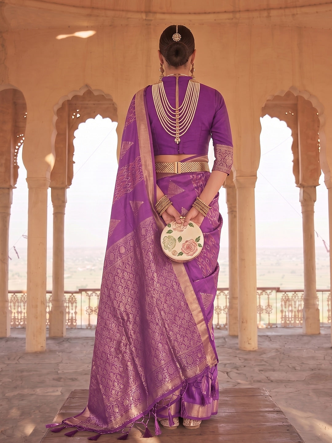 Peachmode Violet Soft Silk Woven Saree - Image 2
