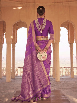 Peachmode Violet Soft Silk Woven Saree - Image 2