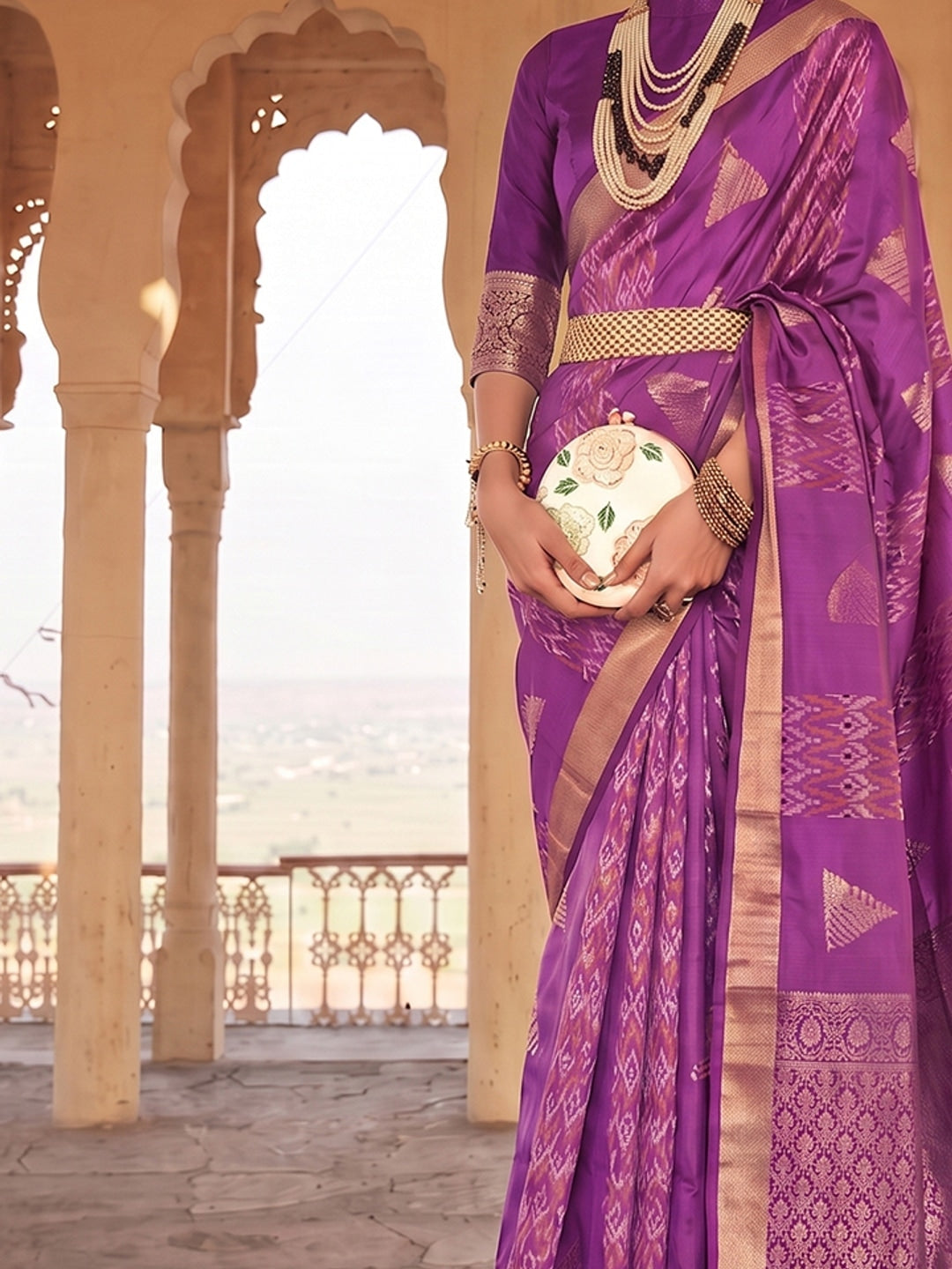 Peachmode Violet Soft Silk Woven Saree - Image 5