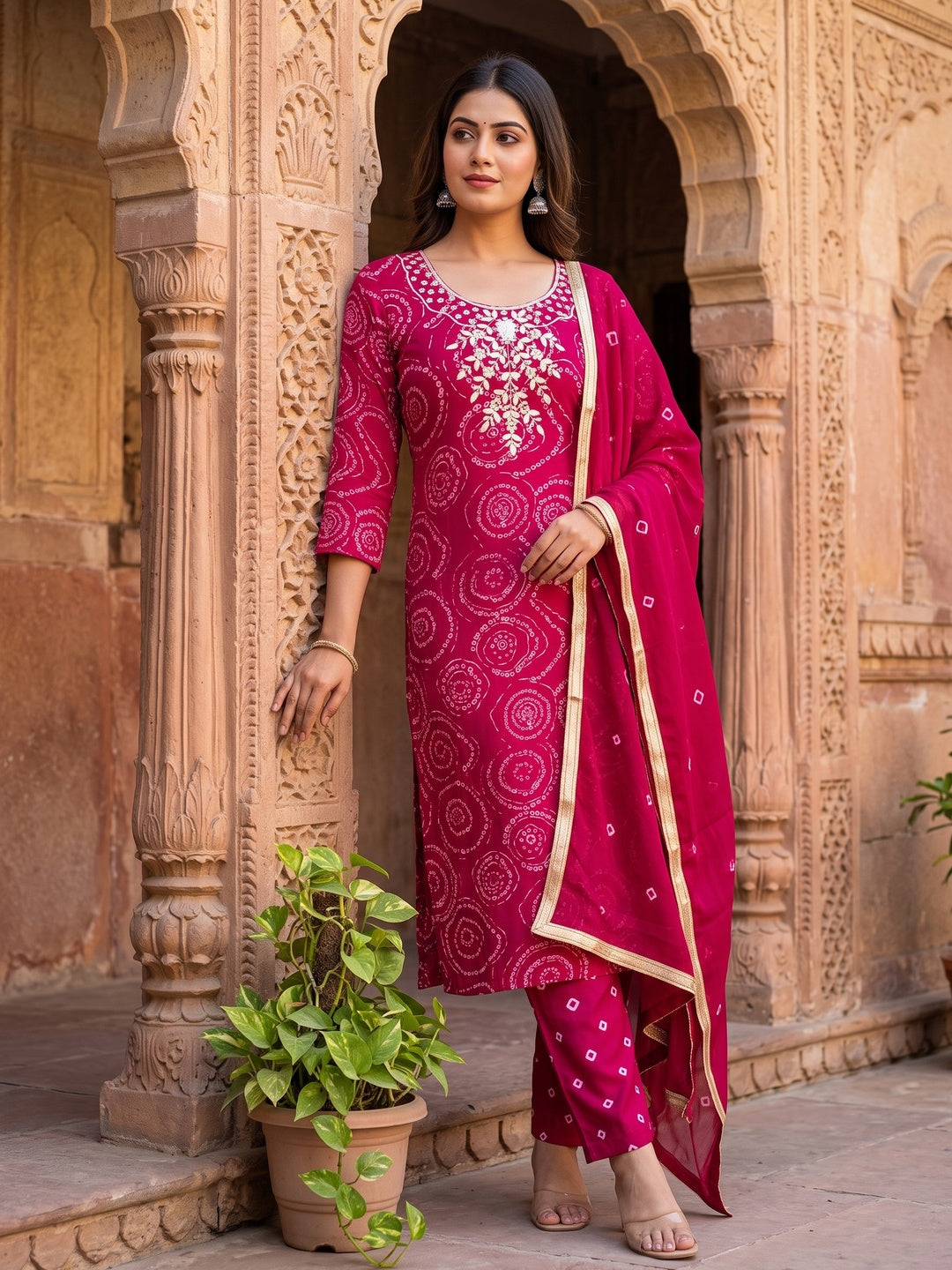 Peachmode Cambric Cotton Pink Unstitched Dress Material - Image 1