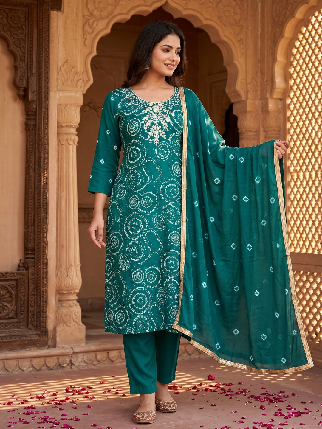 Peachmode Cambric Cotton Rama Green Unstitched Dress Material - Image 1