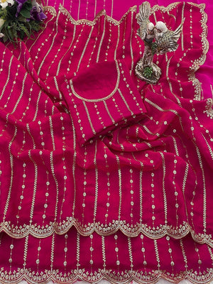Peachmode Pink Sequin Embroidered Dual Shade Satin Saree - Image 2