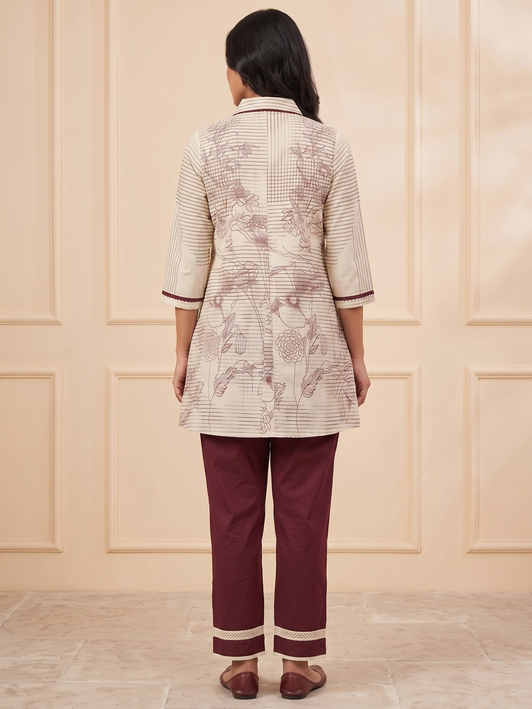 Peachmode Cream Pure Cotton Floral Printed Co-ord Set - Image 5