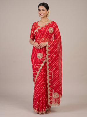 Peachmode Red Gota Work Georgette Saree - Image 2