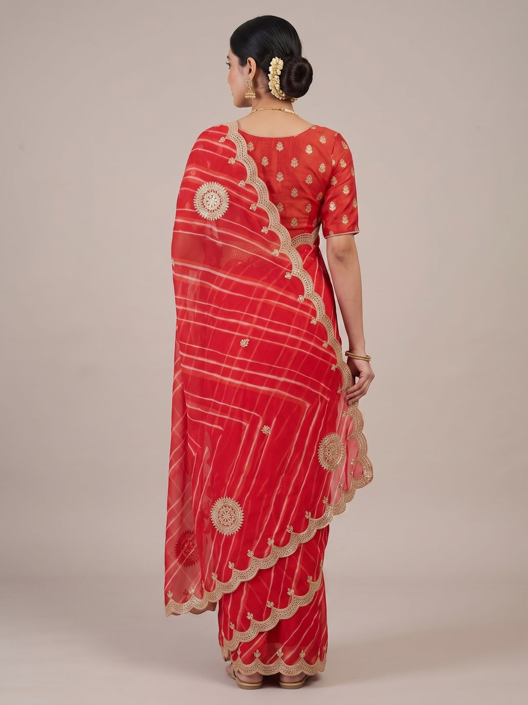 Peachmode Red Gota Work Georgette Saree - Image 5