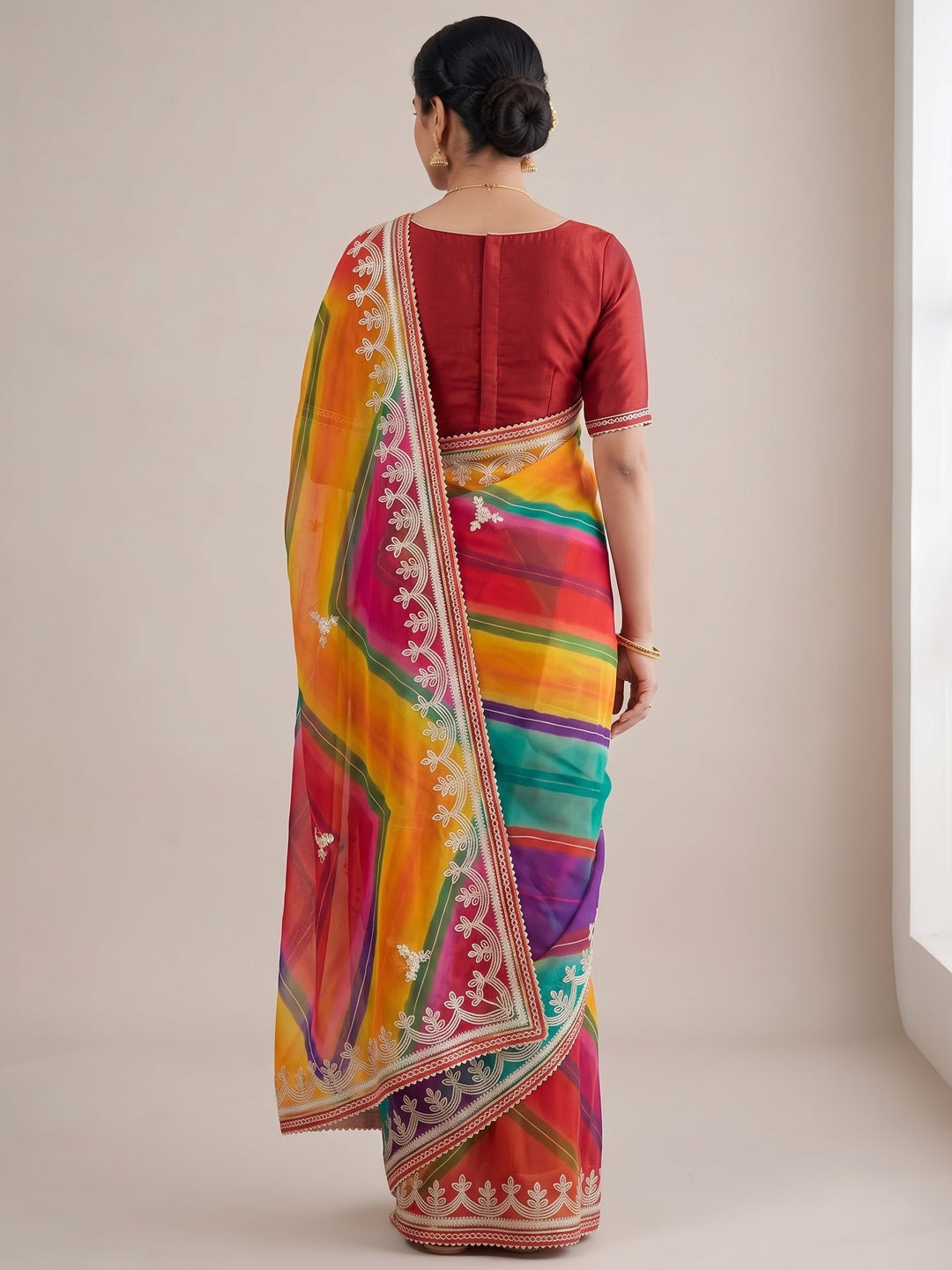 Peachmode Multicolor Gota Work Georgette Saree - Image 5