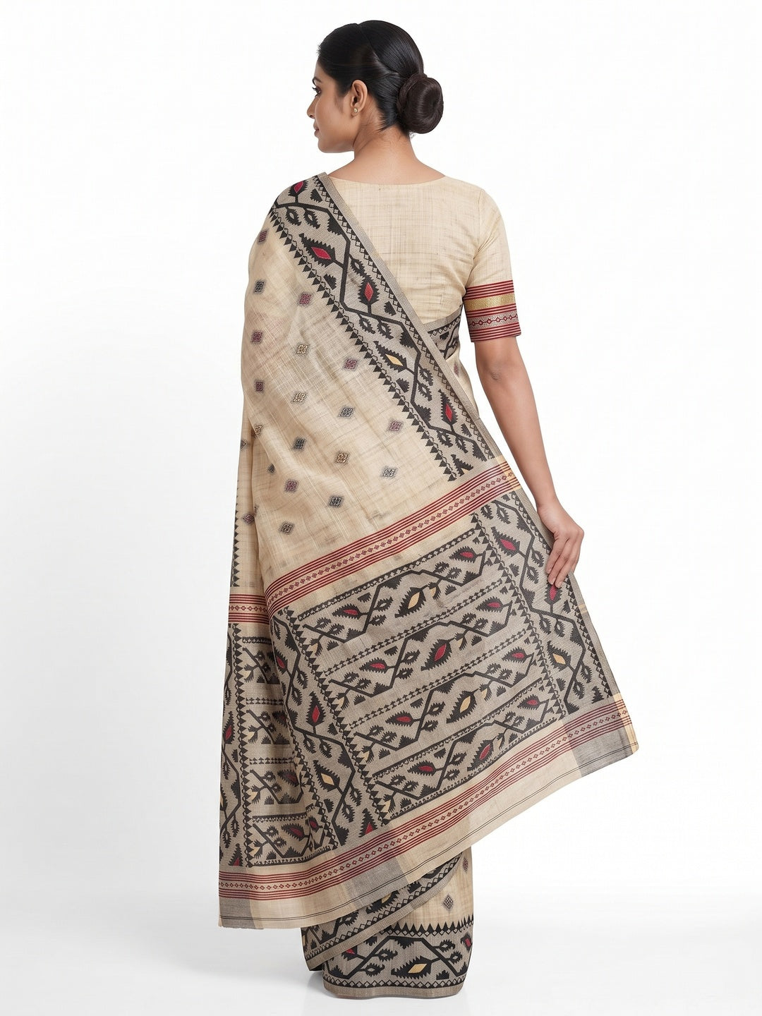 Peachmode Cream Multicolor Woven Cotton Blend Jamdani Saree - Image 3