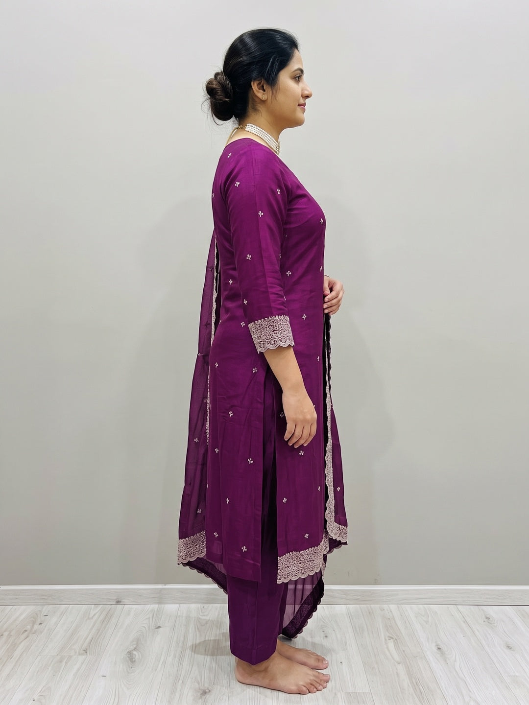 Peachmode Purple Embroidered Vichitra Silk Dress Material - Image 4