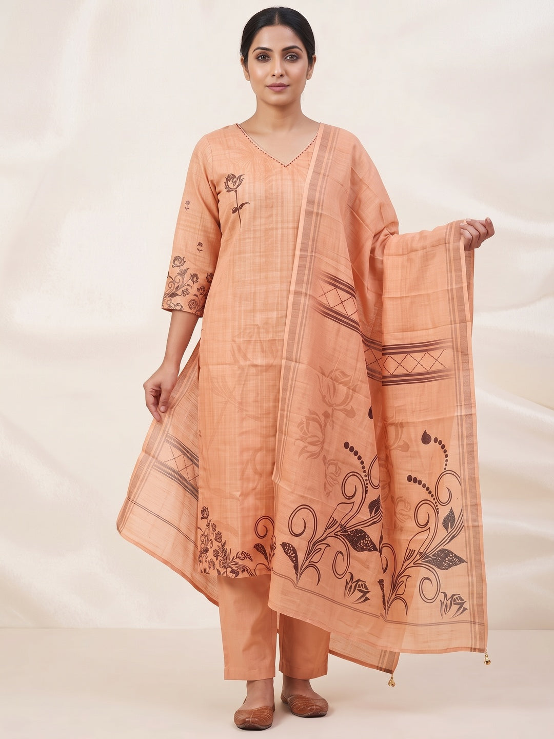 Peachmode Peach Linen Cotton Digital Printed Salwar Suit Set - Image 2