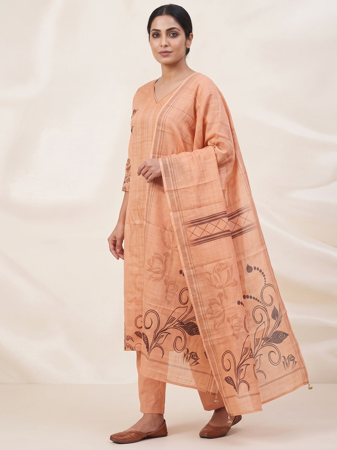 Peachmode Peach Linen Cotton Digital Printed Salwar Suit Set - Image 3