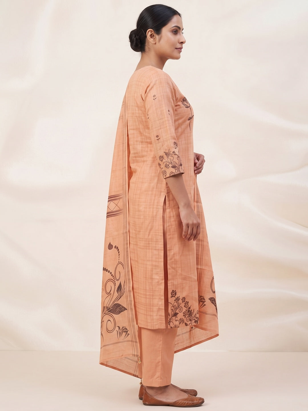 Peachmode Peach Linen Cotton Digital Printed Salwar Suit Set - Image 4