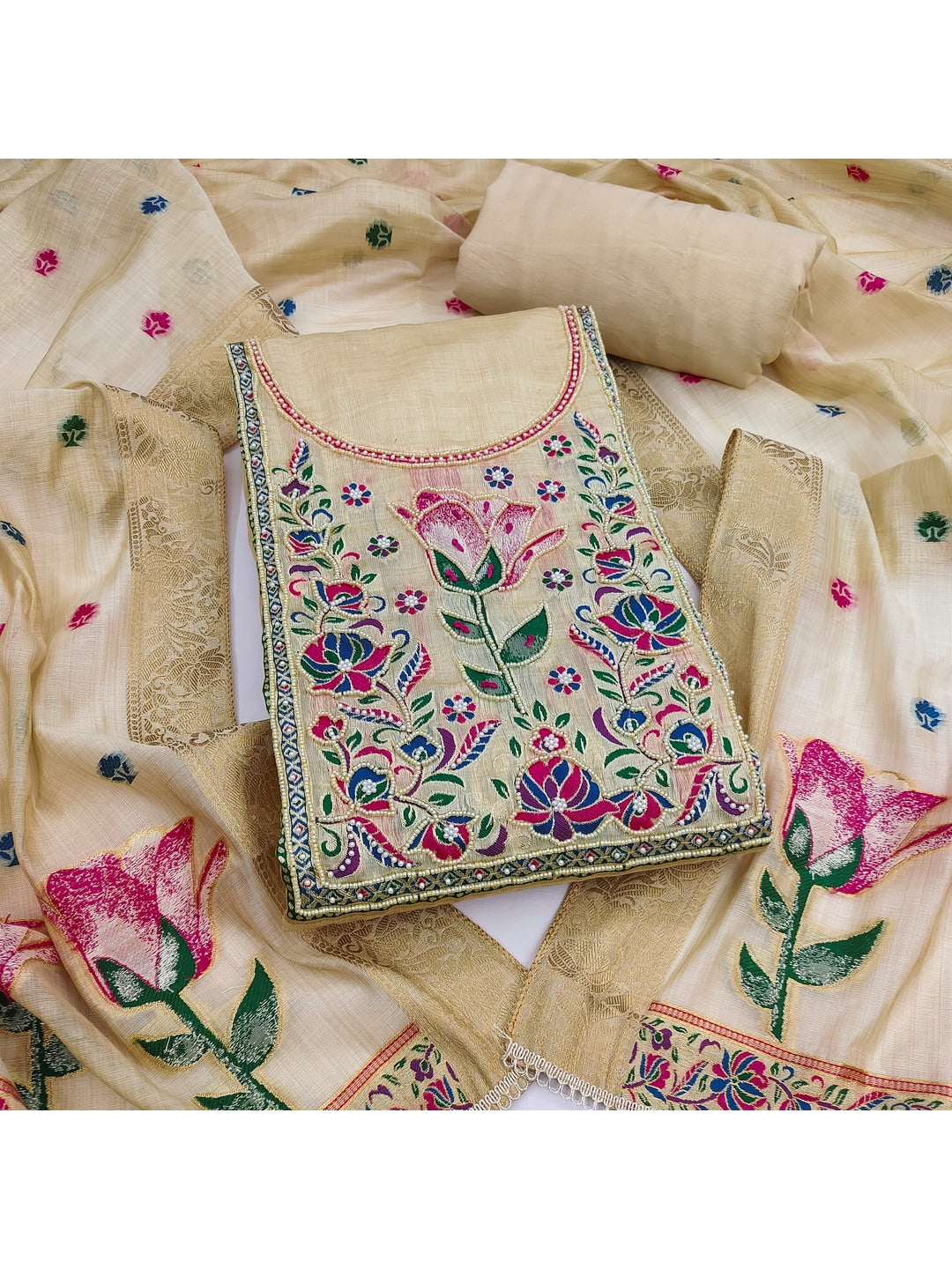 Peachmode Chikoo Unstitched Dress Material - Image 4