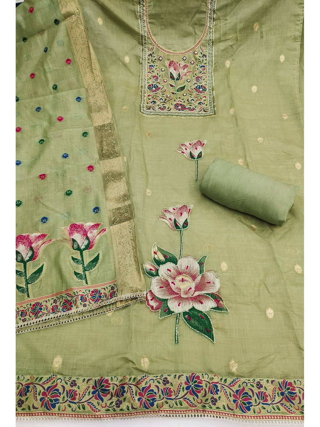 Peachmode Green Unstitched Dress Material - Image 2