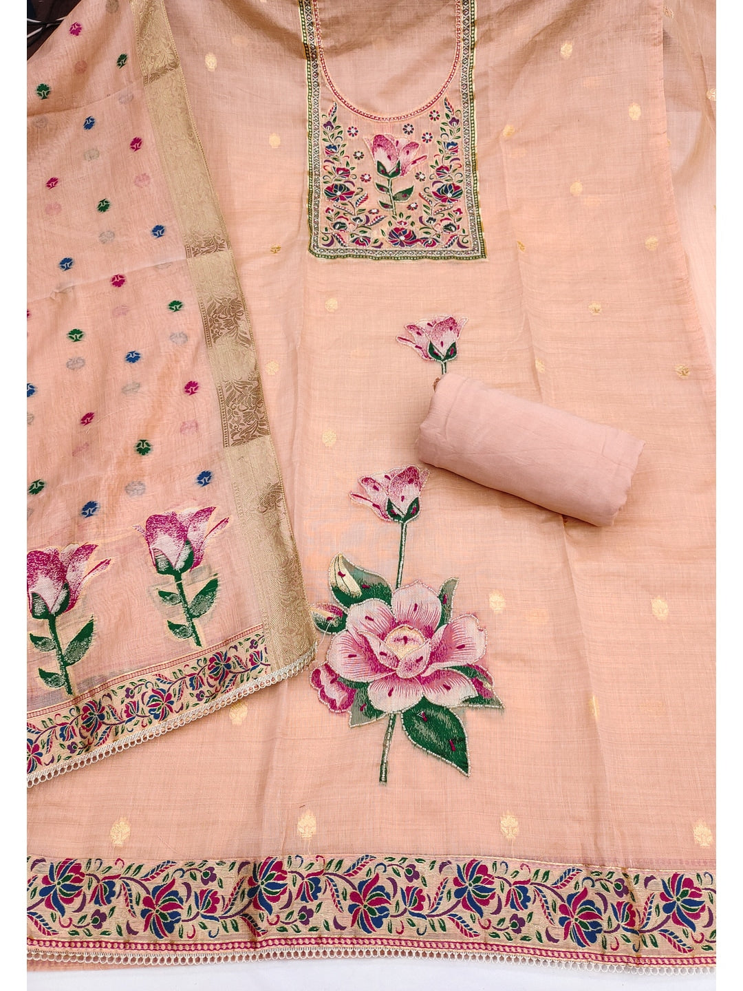 Peachmode Peach Unstitched Dress Material - Image 2