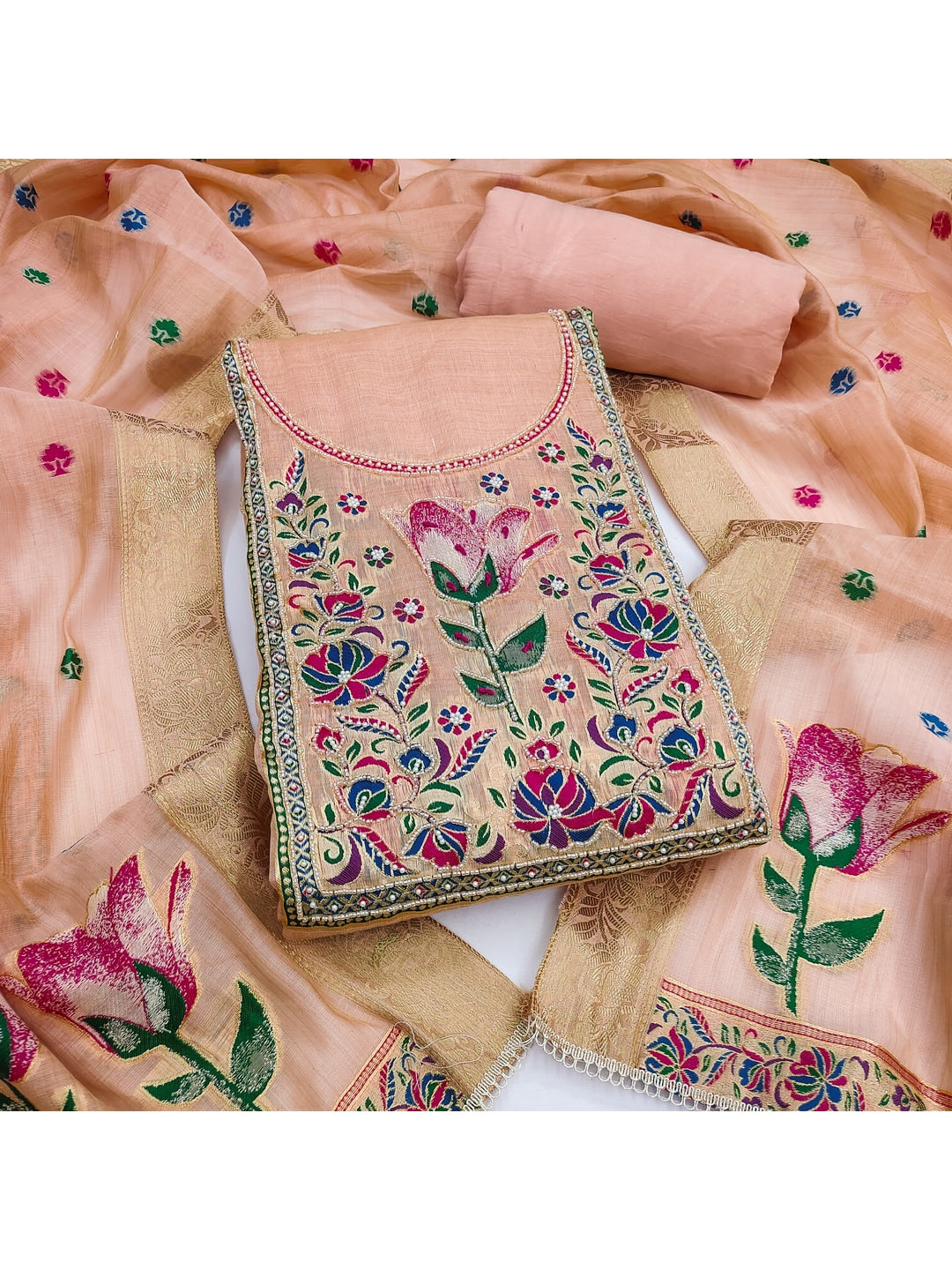 Peachmode Peach Unstitched Dress Material - Image 4