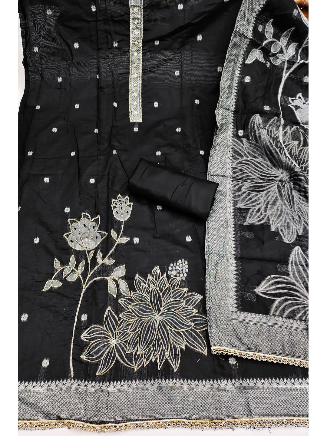 Peachmode Black Unstitched Dress Material - Image 2