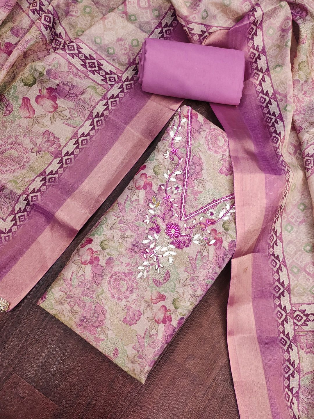 Peachmode Pink Unstitched Dress Material - Image 3
