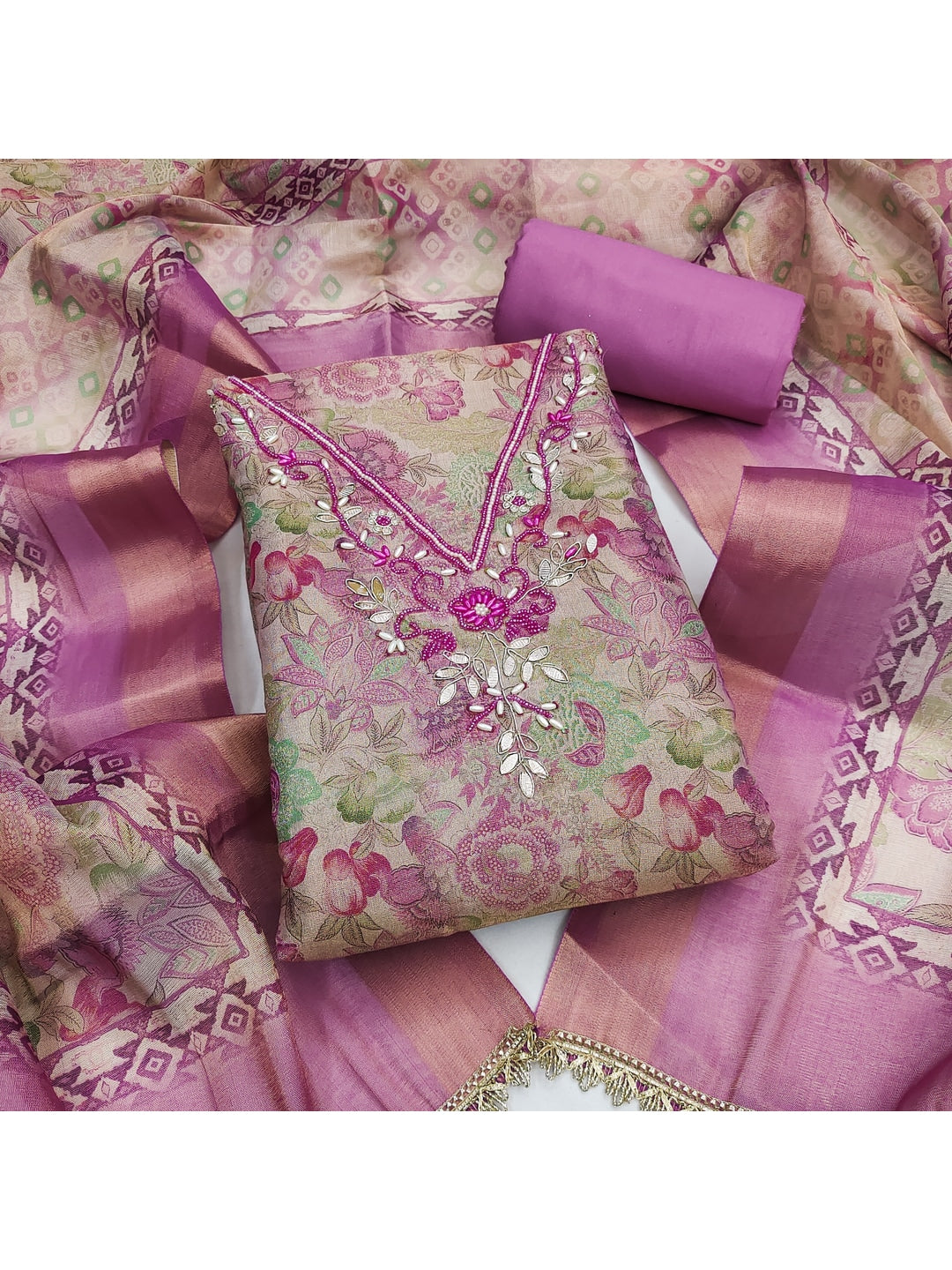 Peachmode Pink Unstitched Dress Material - Image 4