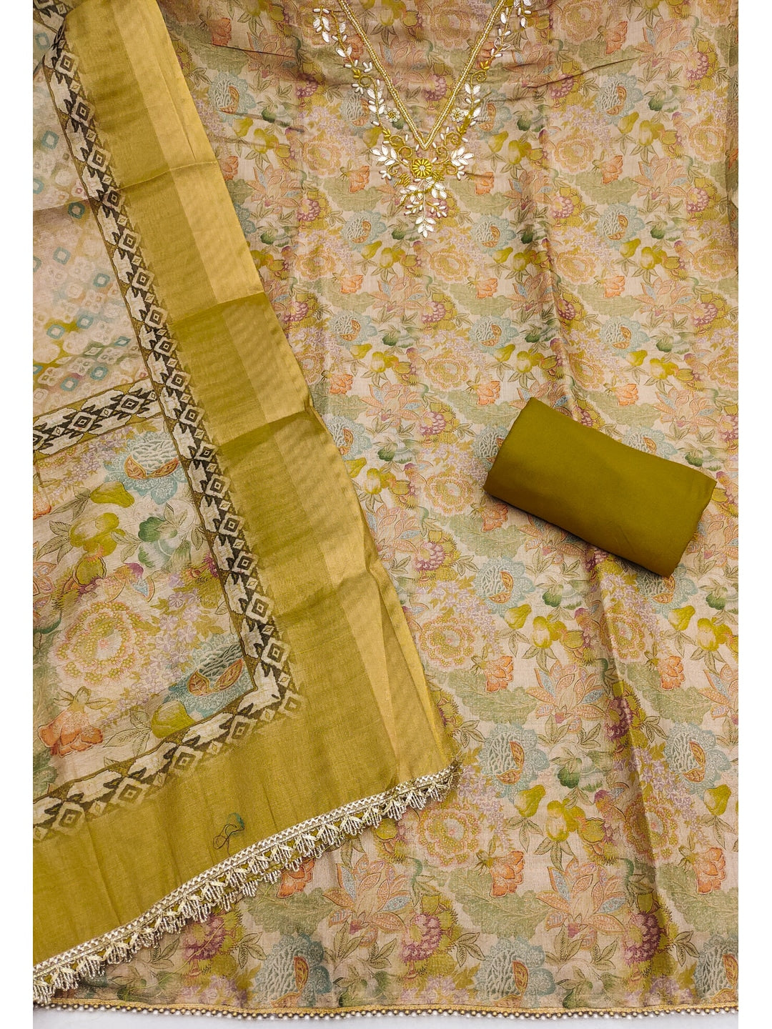 Peachmode Mustard Unstitched Dress Material - Image 2