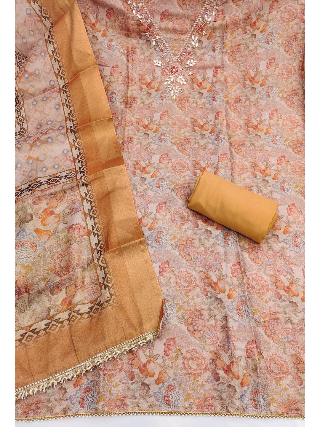 Peachmode Orange Peach Unstitched Dress Material - Image 2