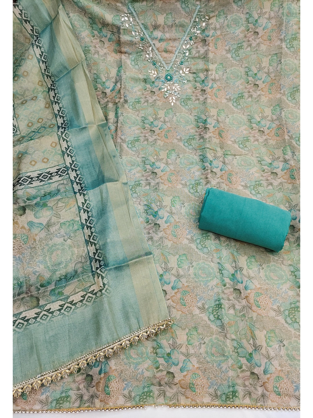 Peachmode Turquoise Unstitched Dress Material - Image 2