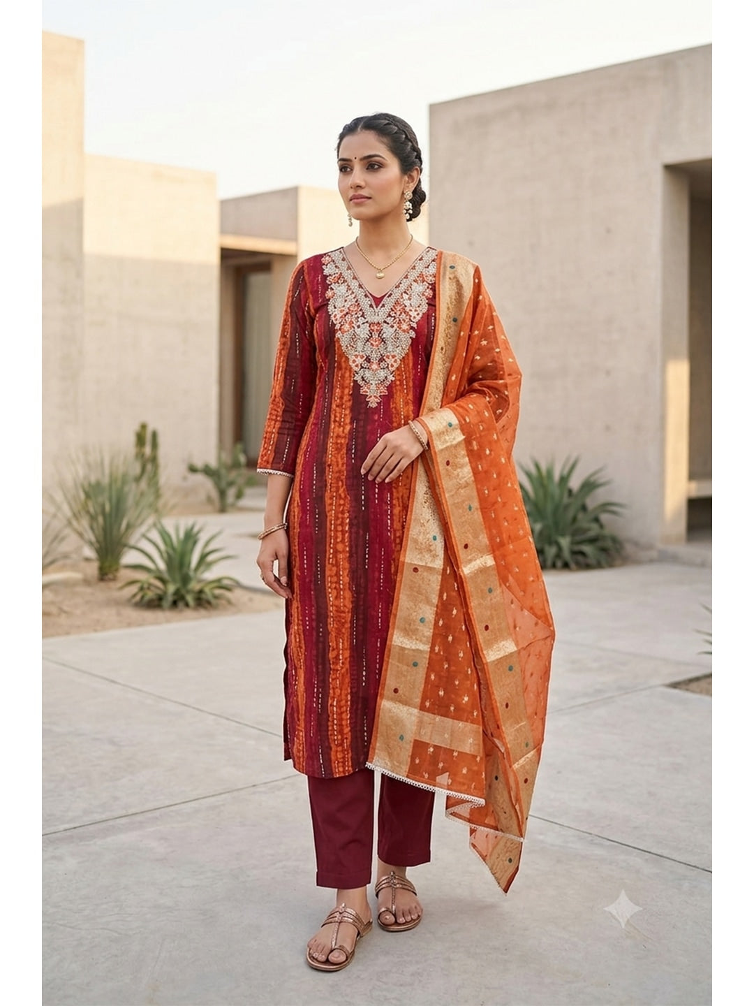 Peachmode Rust Unstitched Dress Material - Image 1