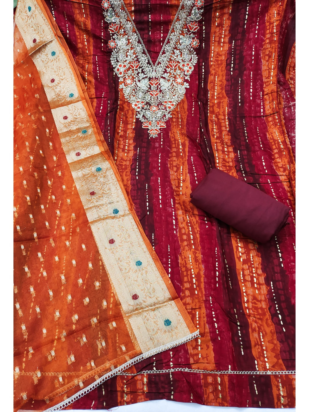 Peachmode Rust Unstitched Dress Material - Image 2
