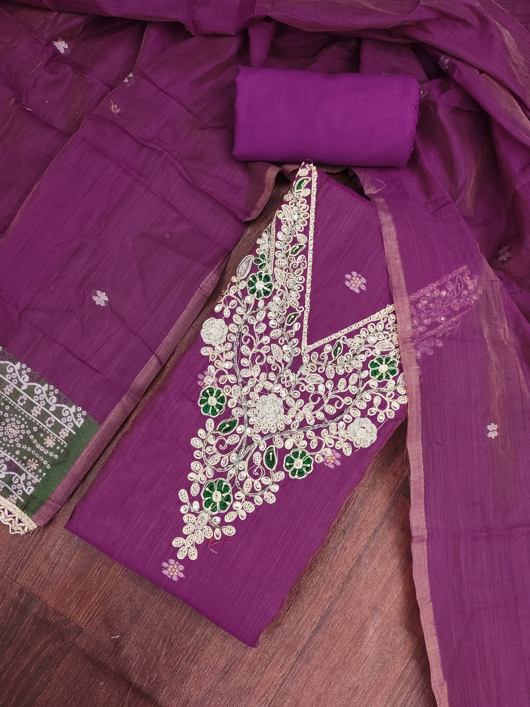 Peachmode Purple Unstitched Dress Material - Image 3
