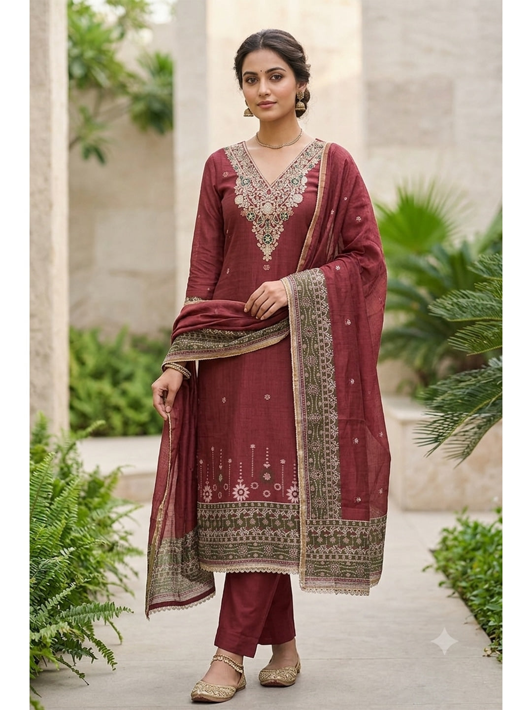 Peachmode Rust Unstitched Dress Material - Image 1